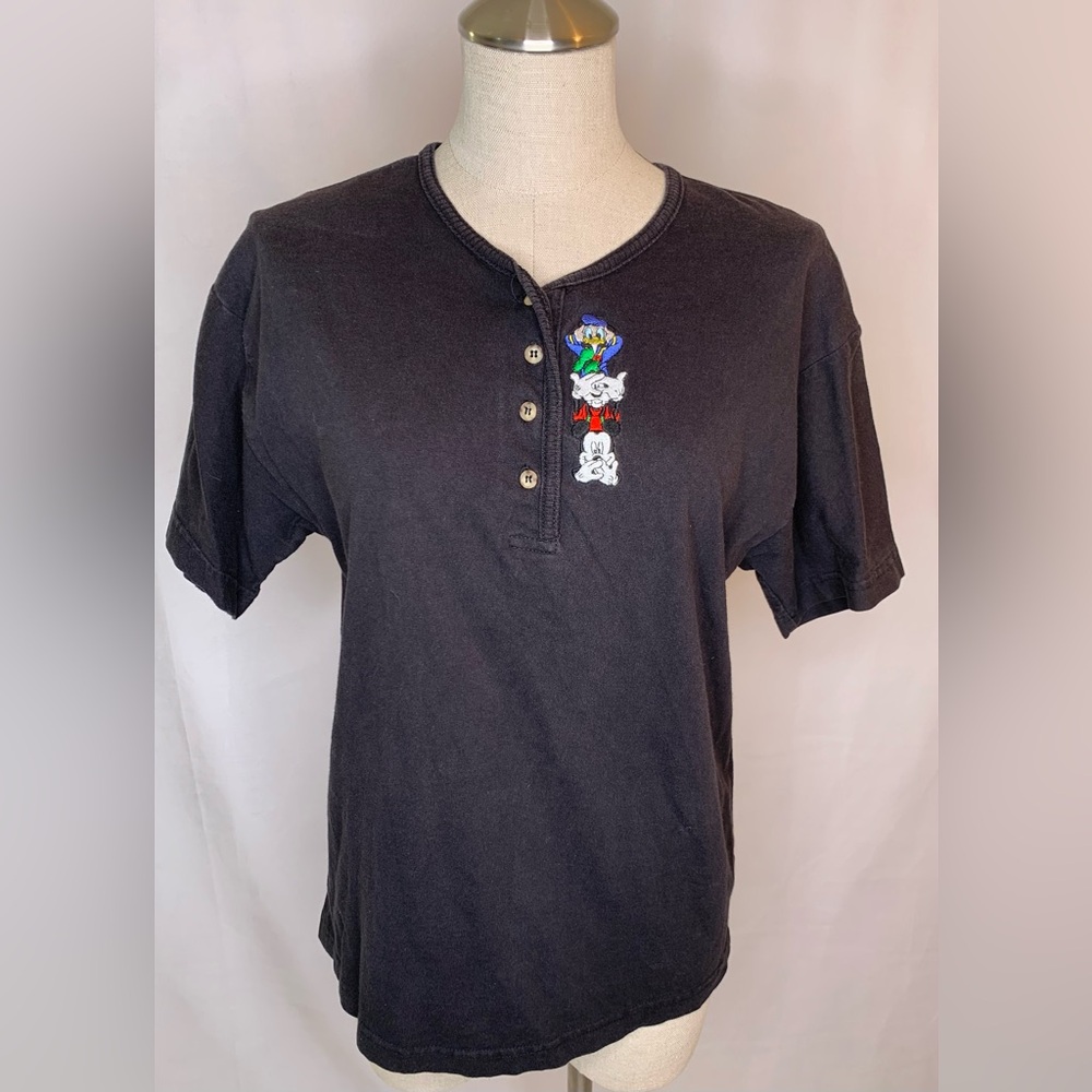 Women’s Disney embroidered Henley tee Mickey unlimited t-shirt black S vintage